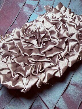 Vintage Jessica McClintock Rosette Satin Clutch Evening Bag Wedding Formal